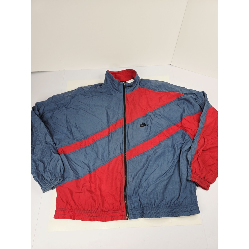 Vintage Nike Jacket Mens Large Red Blue Windbreaker Full Zip Spell Out 90s Retro